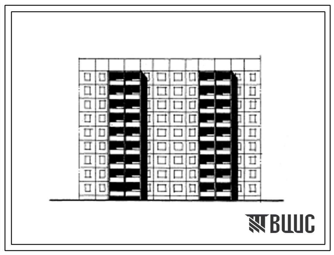 Типовой проект 105-028с/1 Девятиэтажная блок-секция рядовая с торцевыми окончаниями на 54 квартиры (двухкомнатных 2Б-36, трехкомнатных 3Б-18). Для строительства в 3 климатическом районе Киргизской ССР сейсмичностью 8 баллов