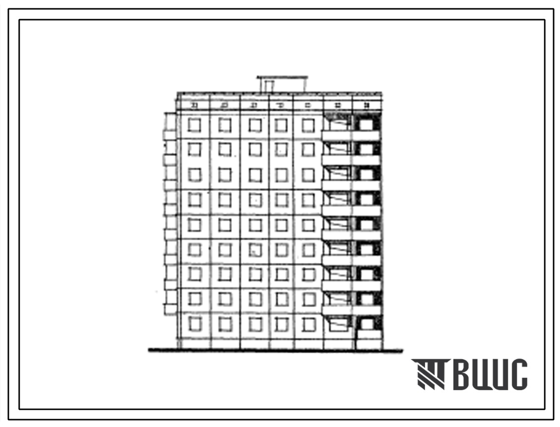 Типовой проект 94-083/1 Девятиэтажная блок-секция торцевая левая на 36 квартир (двухкомнатных 2Б-27, трехкомнатных 3Б-9). Для строительства во 2 климатическом районе (Волынской и Харьковской областях) Украинской ССР