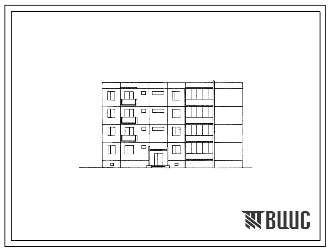 Типовой проект 127-010С/1 Четырехэтажная крупнопанельная торцевая блок-секция на 12 квартир (двухкомнатных 2Б-8; четырехкомнатных 4Б-4).