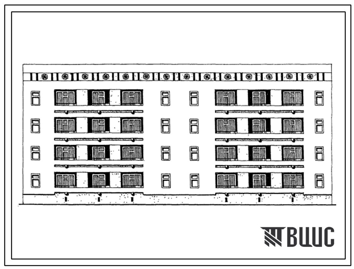 Типовой проект 63-042с.13.86 Блок-секция 4-этажная 16-квартирная рядовая с торцовыми окончаниями 4Б.3Б-3А.4А (для Азербайджанской ССР)