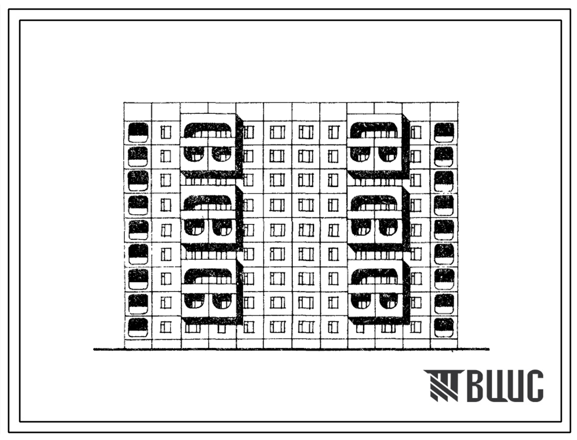 Типовой проект 105-091с.84 Блок-секция 9-этажная 54-квартирная 3Б.2Б.2Б-2Б.2Б.3Б рядовая с торцевыми окончаниями. Для строительства во 2 климатическом районе Киргизской ССР сейсмичностью 8 баллов.