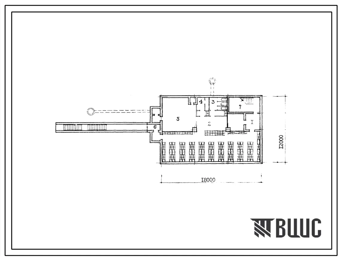 Типовой проект А-2,3,4-300(416-9-6) Класс техпропоганды в подвале сблокированного корпуса административного и вспомогательного назначения для комбинатов хлебопродуктов (убежище на 300 человек, размеры убежища 18м на 12м, режимы вентиляции 1,2,3).