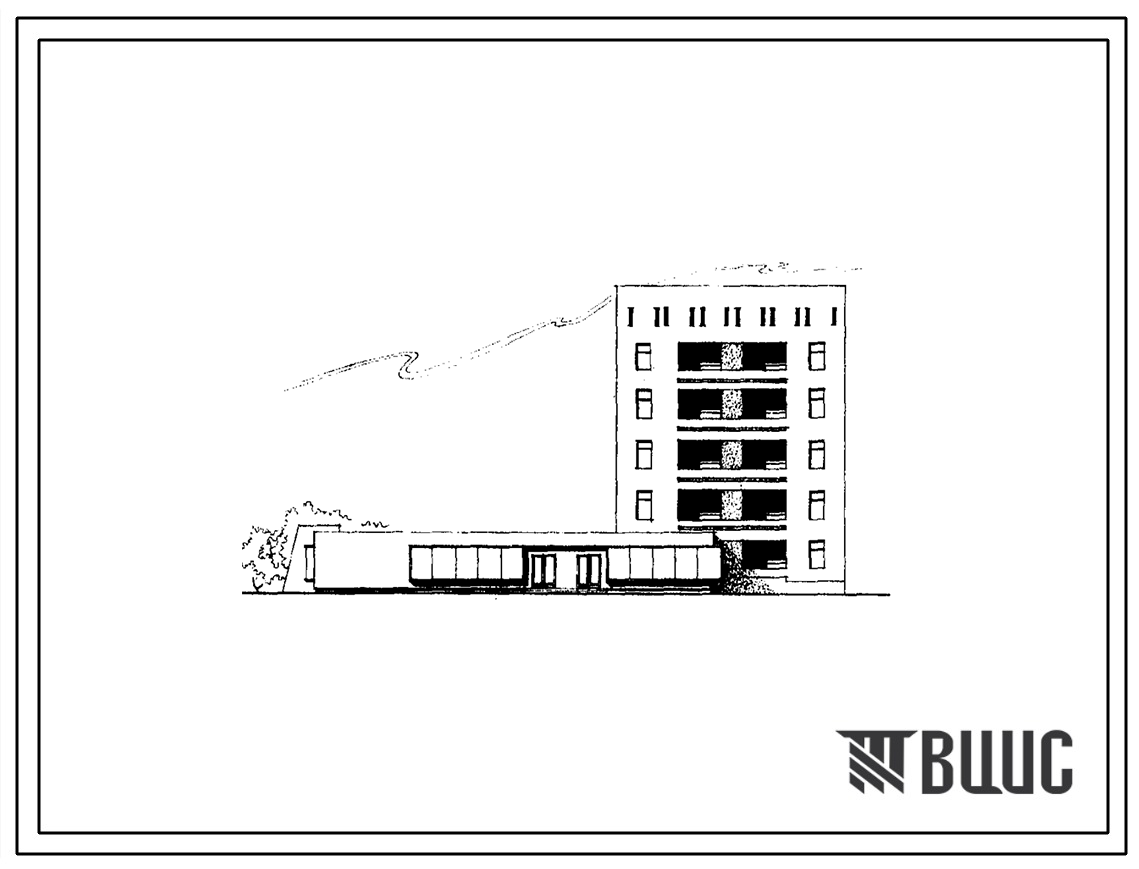 Типовой проект 63-017/1 Блок-секция 5-этажная торцовая на 9 квартир (двухкомнатных 2Б-5, трёхкомнатных 3А-4) со встроенно-пристроенным промтоварным магазином на 11 рабочих мест. Для строительства в 4Б и 4В климатических подрайонах Азербайджанской ССР сейс