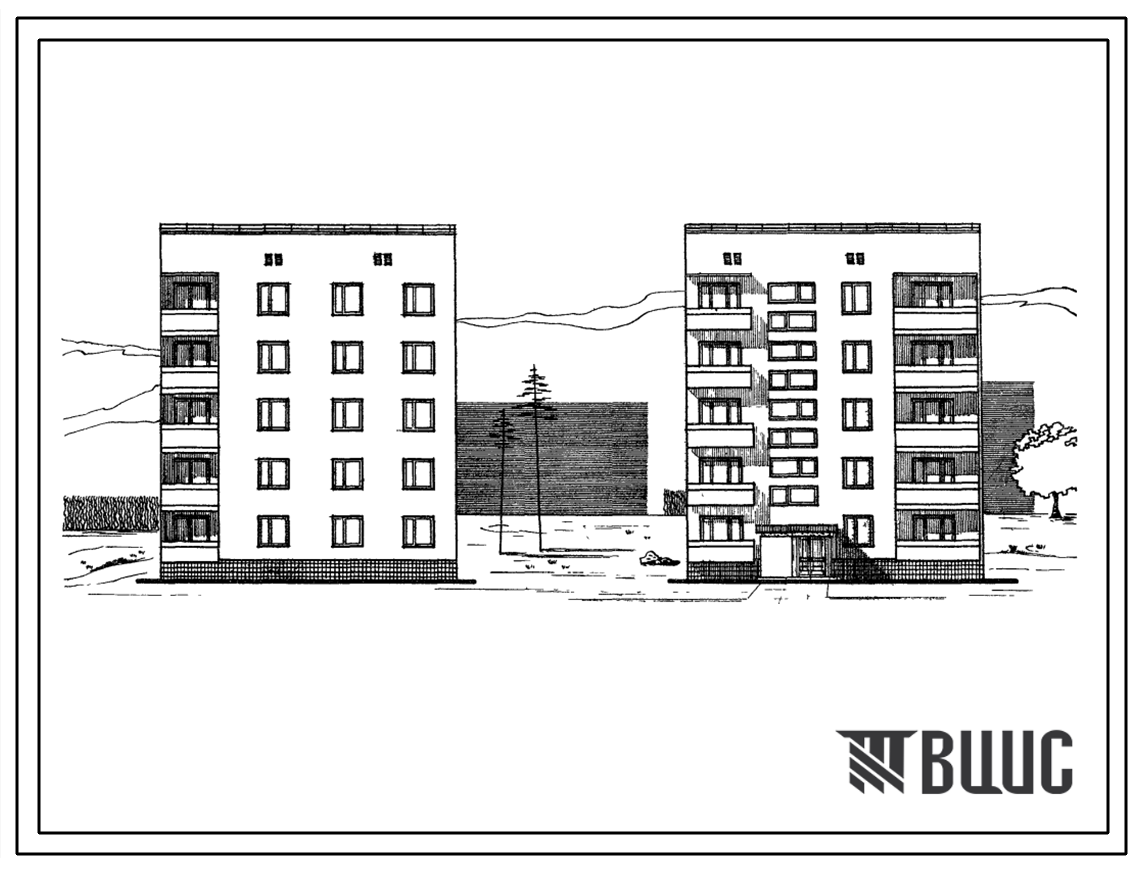 Типовой проект 87-08/72 Блок-секция пятиэтажного дома рядовая левая на 10 квартир (двухкомнатных 2Б-5, трехкомнатных 3Б-5). Для строительства во 2В, 3Б 3В климатических подрайонах Украинской ССР.