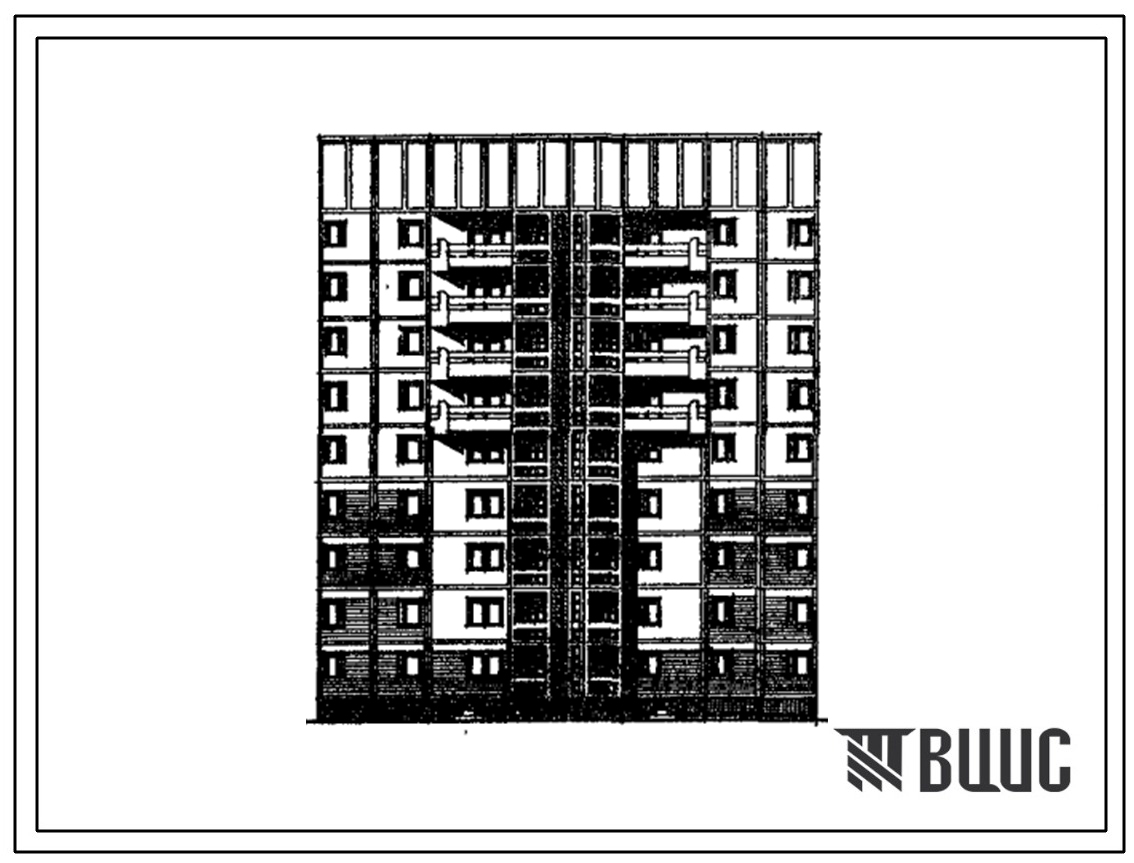 Типовой проект 97-0404м.13.89 Блок-секция 9-этажная 36-квартирная рядовая широтная 2-2-3-3 (для строительства в пос. Синегорье и других районах Магаданской области)
