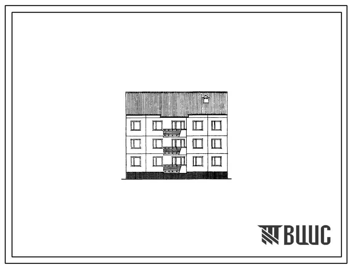 Типовой проект 135-0100 Трехэтажная блок-секция рядовая с торцевыми окончаниями на 9 квартир типа 2Б. Для строительства в 1В климатическом подрайоне, 2 и 3 климатических районах