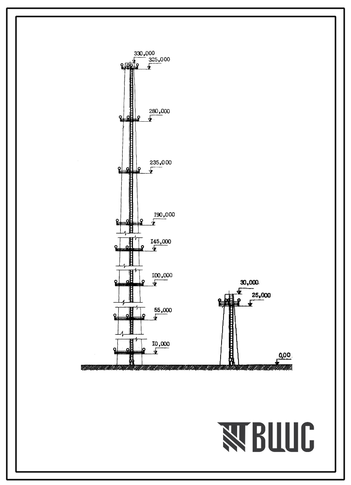 Типовой проект 907-02-222 Световые ограждения дымовых труб. Дымовая труба высотой  30-330 м