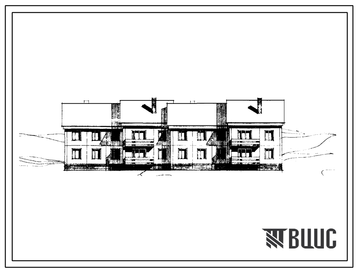 Типовой проект 97-060/1 Блок-секция 2-этажная рядовая на 4 квартиры (трёхкомнатных 3Б-2, четырехкомнатных 4Б-2). Для строительства в 1В климатическом подрайоне.