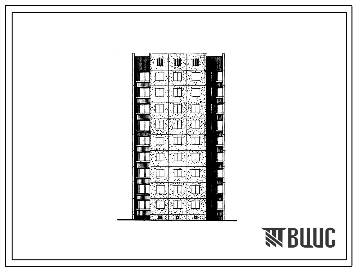 Типовой проект 1-464АС-091с Полусекция девятиэтажная 18-квартирная рядовая с торцовым окончанием без лестничной клетки 1Б-4Б (правая).