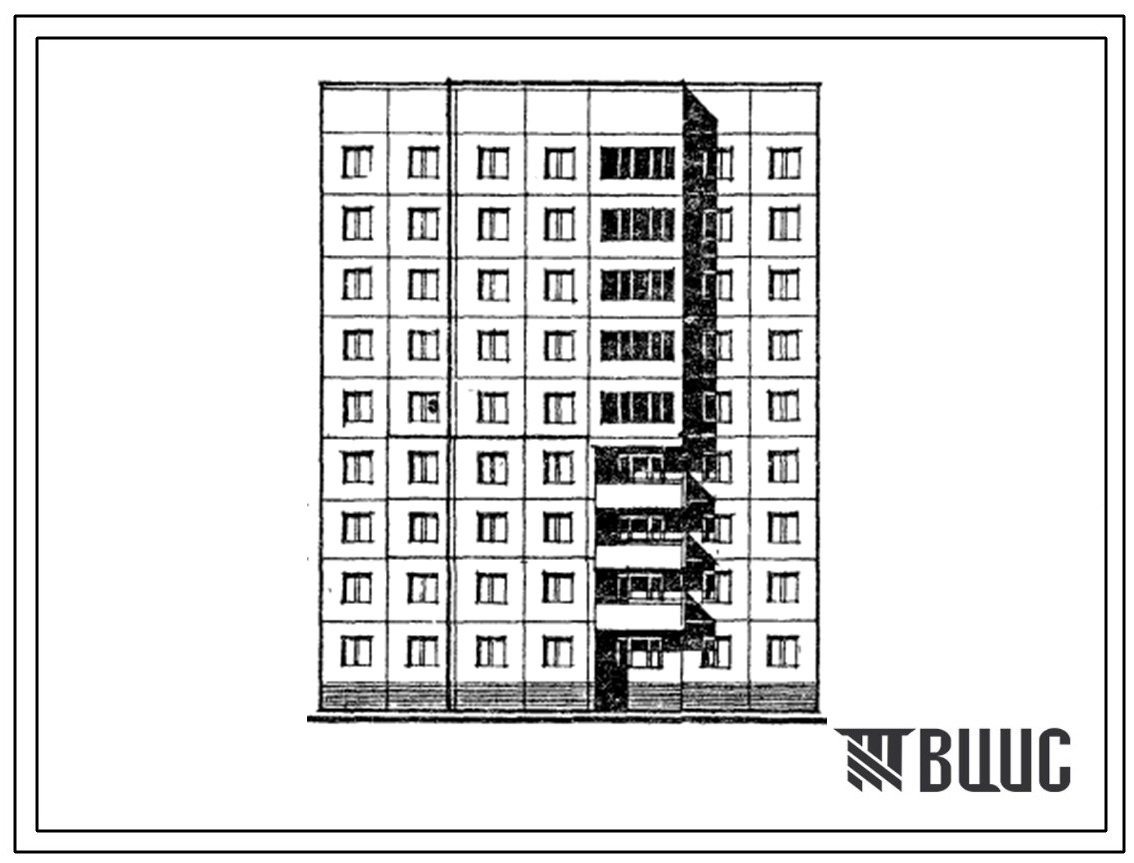 Типовой проект 97-0292.86 9-этажная 27-квартирная блок-секция рядовая правая с теплым чердаком и безрулонной кровлей 2Б.3Б.4Б