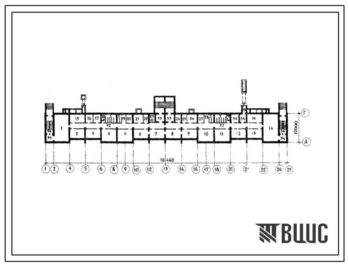 Типовой проект А-IV-1580-79/189 Помещения общественного назначения в подвале 5 этажного 6 секционного кирпичного дома 114-85-1/1, (убежище на 1580 человек, размеры убежища 96,46м на 12м, режимы вентиляции 1,2).