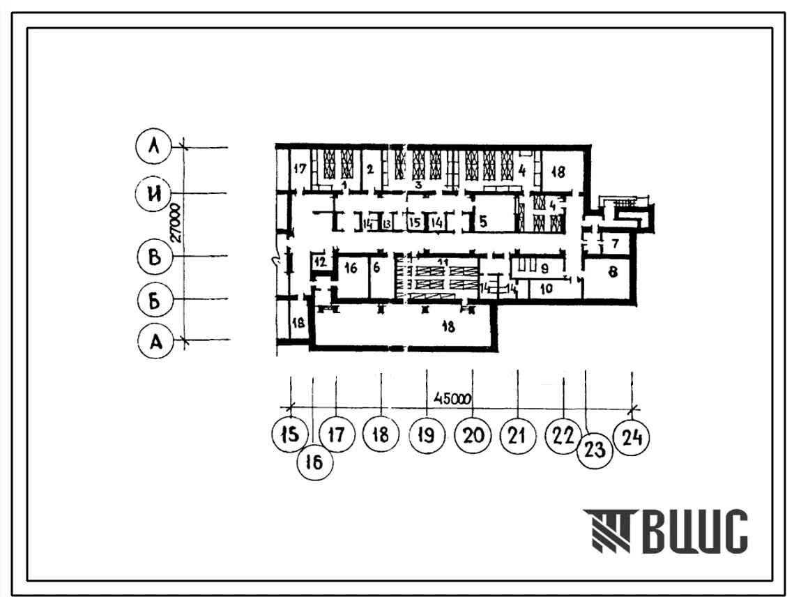 Типовой проект П-2(П-4)-293(254-07-17.88) Вспомогательные помещения в подвале акушерского корпуса на 100 коек для расширения существующих больниц, (убежище на 293 человек, размеры убежища 45м на 27м, режимы вентиляции 1,2).