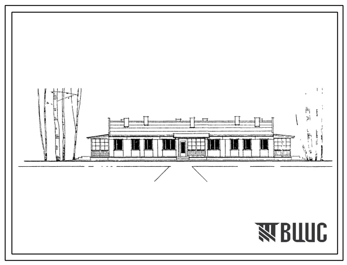 Типовой проект 1-50А-10 Одноэтажный трехквартирный дом на 2 двухкомнатные и одну трехкомнатную квартиры, с упрощенным благоустройством.(Стены из арболитовых блоков)