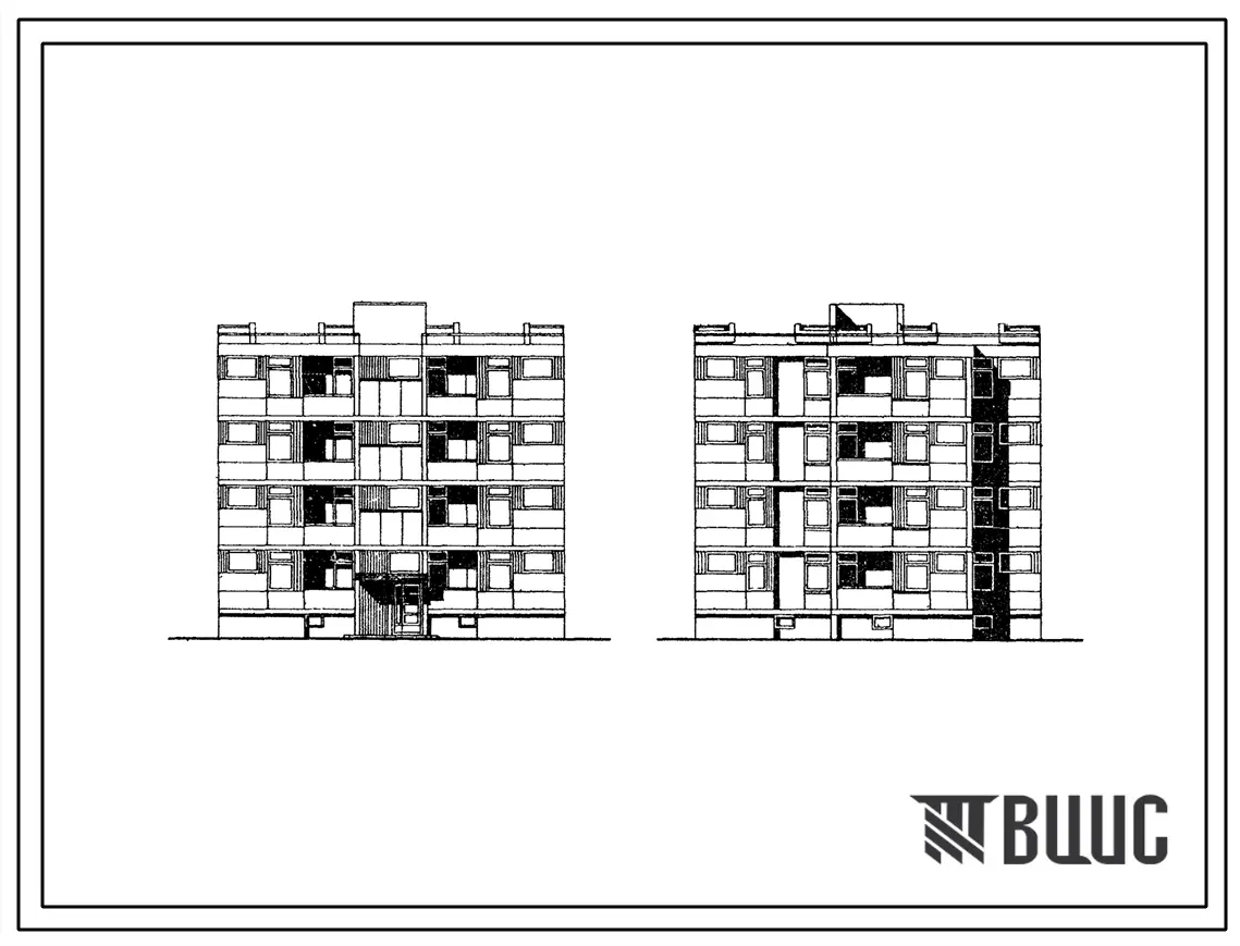 Типовой проект 126-045 Четырехэтажная блок-секция с квартирами 1Б-2Б-3А для жилых домов из ячеистого бетона. (Вариант с разрезкой 1200 мм).