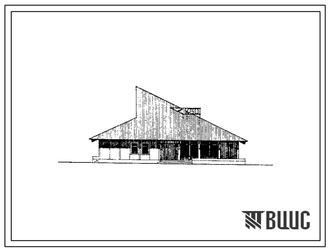 Типовой проект 281-1-205.86 Комплексный приемный пункт бытового обслуживания на 5 рабочих мест, помещение для приезжих на 6 мест, медпункт (в клееных деревянных конструкциях). Здание одноэтажное. Стены из асбестоцементных панелей и кирпича. Блок 4.
