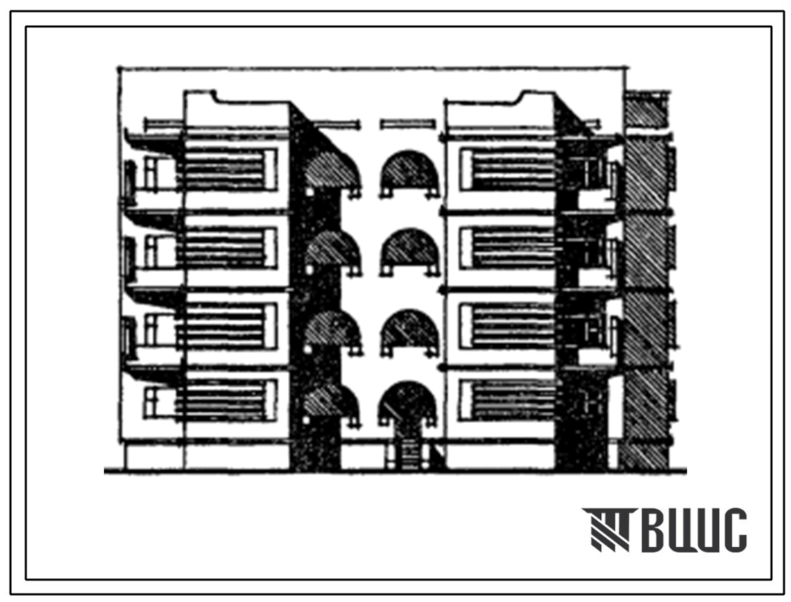 Типовой проект 155-028с.13.87 Блок-секция 4-этажная 12-квартирная угловая правая с торцевыми окончаниями 3-3-2. Для строительства в Таджикской ССР.