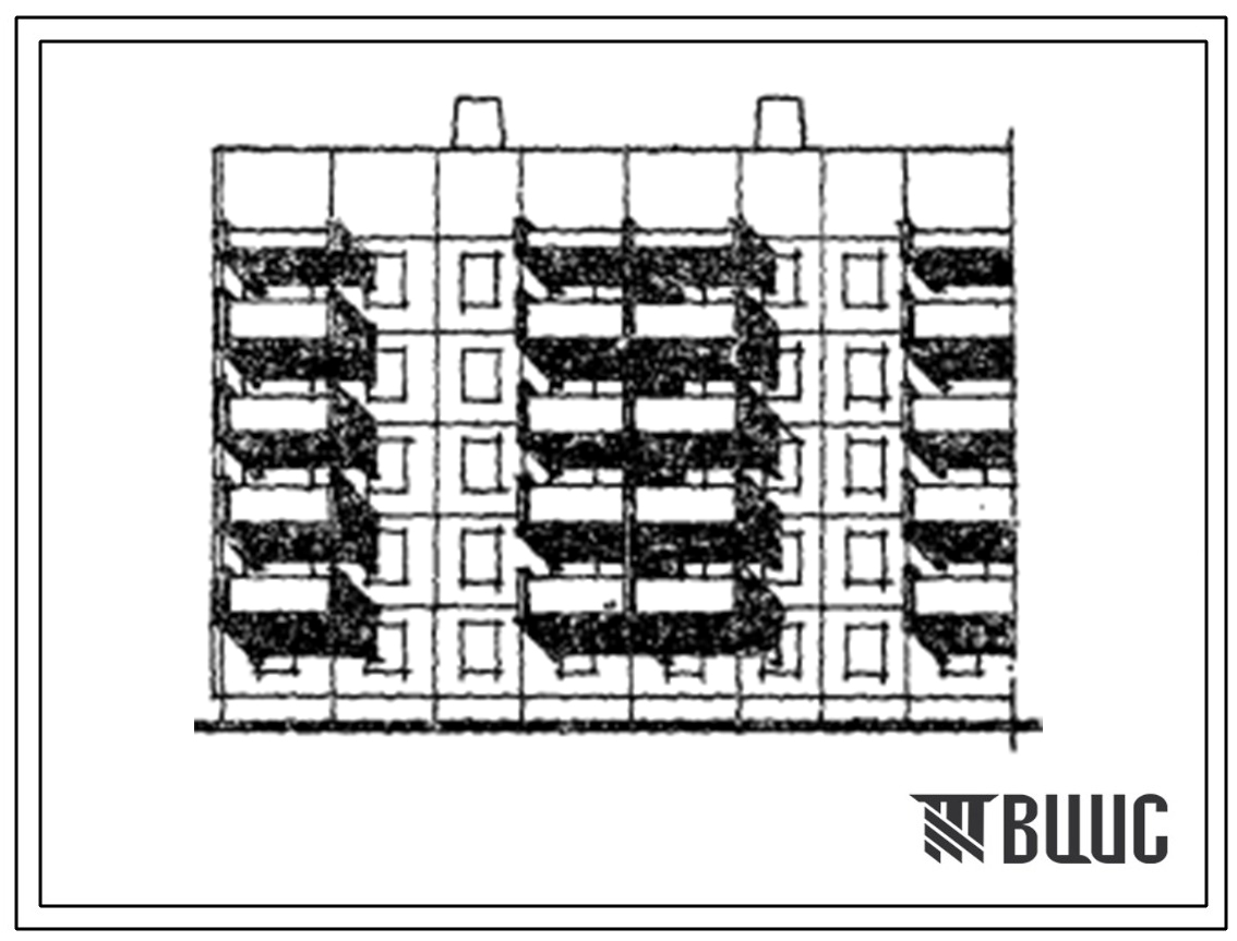 Типовой проект 105-073с Блок-секция 5-этажная 25-квартирная 1Б.1Б.2Б - 2Б.3Б торцовая левая. Вариант с 3х-слойными стеновыми панелями и выносными балконами