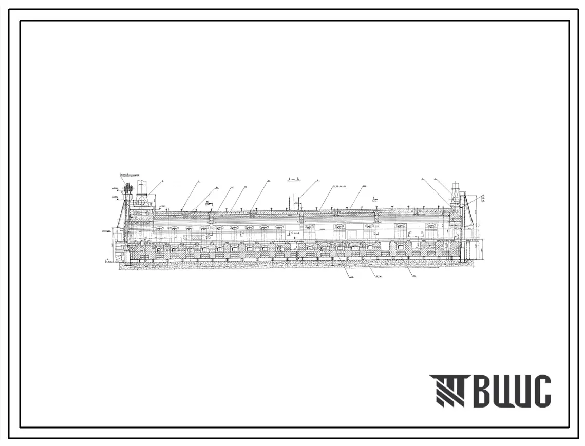 Проект 35174 Печь толкательная для снятия внутренних напряжений в чугунных отливках размерами пода 3,48х22,2 м на природном газе