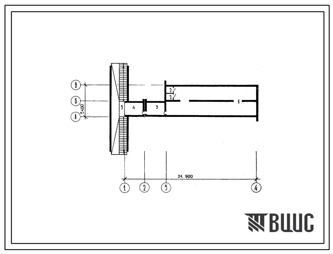 Типовой проект АУ-2-100-53.85 Убежище быстровозводимое на 100 человек(из стеновых панелей серии иис-04), (убежище на 100 человек, размеры убежища 21,9м на 5,4м, режимы вентиляции 1,2).