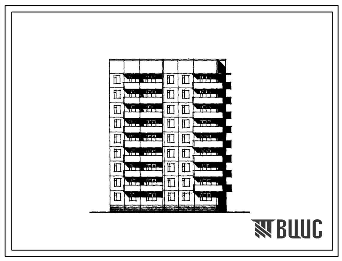 Типовой проект 97-0139/1.2 Блок-секция 9-этажная 36-квартирная угловая правая 2Б-2Б-3Б-4Б. Для строительства в 1В климатическом подрайоне.