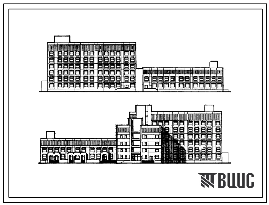 Типовой проект 251-07-25.89 Хирургический корпус на 180 коек для расширения больниц (объёмно-планировочное решение). Здание трёх-, пяти -, семиэтажное. Стены из трёхслойных керамзитобетонных панелей по серии 1.090.1-1