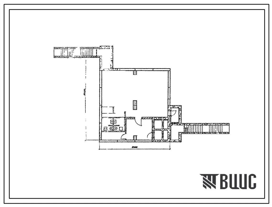 Типовой проект А-II,III,IV-150-73/93 Отдельно стоящие заглубленное производственное здание вспомогательного назначения (убежище на 150 человек, размеры убежища 15м на 12м, режимы вентиляции 1,2)