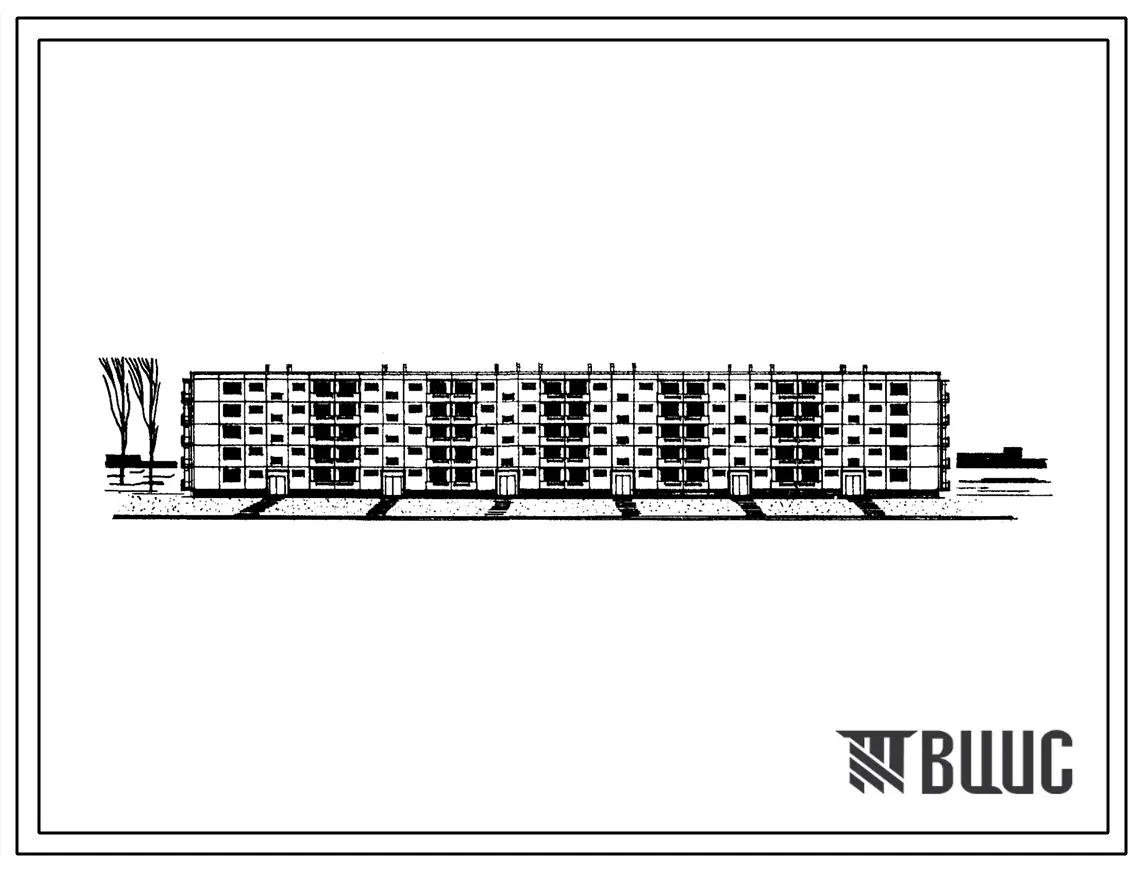 Типовой проект 1-464ДС-15 Пятиэтажный шестисекционный крупнопанельный жилой дом на 90 квартир (однокомнатных 5, двухкомнатных 50, трехкомнатных 25, четырехкомнатных 10).