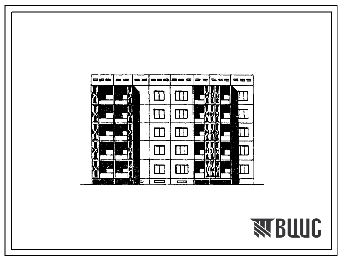 Типовой проект 105-054с/1 Пятиэтажная блок-секция торцевая правая на 25 квартир (однокомнатных 1Б-10, двухкомнатных 2Б-10, трехкомнатных 3Б-5). Для строительства в 4Г климатическом подрайоне Казахской ССР сейсмичностью 7 и 8 баллов
