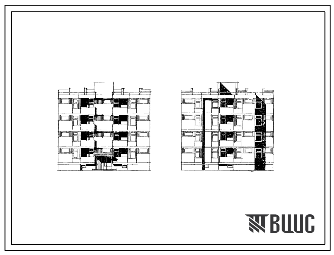 Типовой проект 126-035 4-этажная блок-секция с квартирами 1Б-2Б-3А для жилых домов из ячеистого бетона.