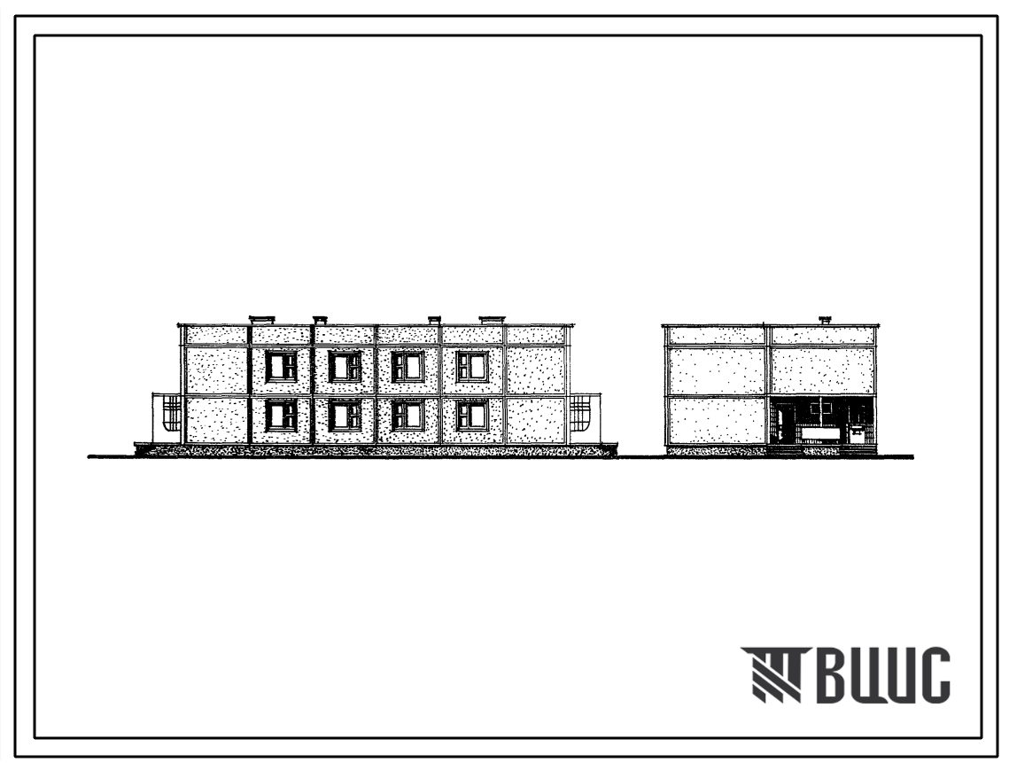 Типовой проект 111-210-29 Двухэтажный жилой дом на 4 трехкомнатные квартиры типа 3Б с раздельными входами. Для строительства во 2В климатическом подрайоне Белорусской ССР