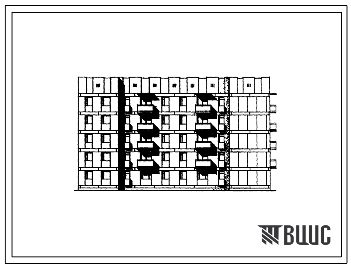 Типовой проект 114-060с/1 Блок-секция пятиэтажная двухсекционная 35-квартирная торцовая правая 1А.1А.1Б.2Б.-1А.2А.3Б. (со стенами из крупных блоков).