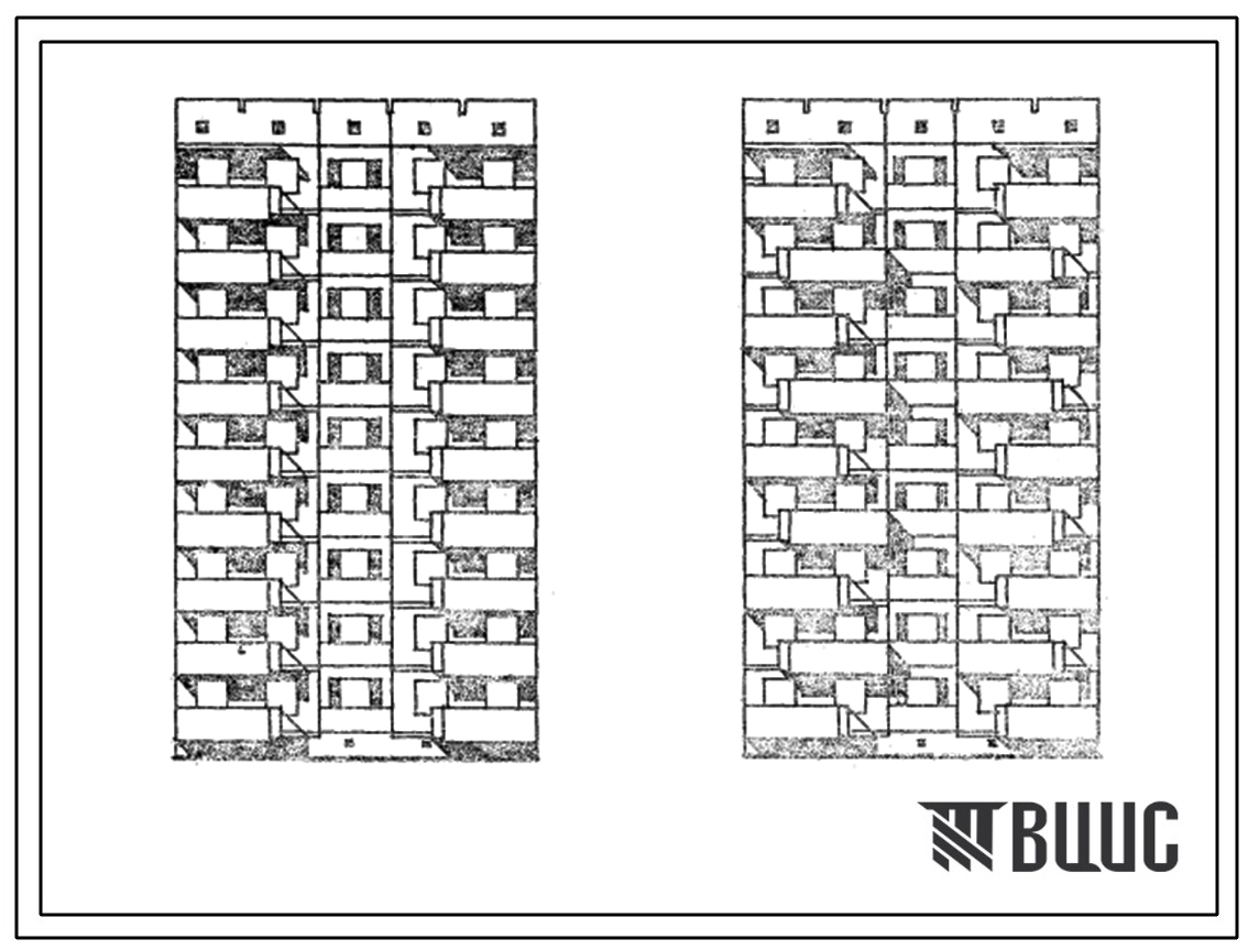 Типовой проект 173-08с.84 Блок-секция 9-этажная 18-квартирная рядовая 3Б-4Б. Для строительства в 4Б климатическом подрайоне Азербайджанской ССР сейсмичностью 7 баллов.