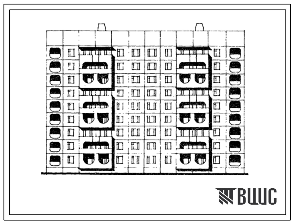 Типовой проект 105-0105с.85 Блок-секция 9-этажная 54-квартирная рядовая с торцевыми окончаниями. Шаг поперечных стен 3,6м. Для строительства в 3 климатическом районе сейсмичностью 8 баллов.