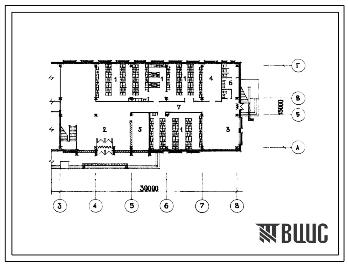 Типовой проект Б-3-417(232-1-101с) Помещения 1 этажа учебного корпуса профтехучилища на 540 учащихся, (убежище на 417 человек, размеры убежища 30м на 15м, режимы вентиляции 1).
