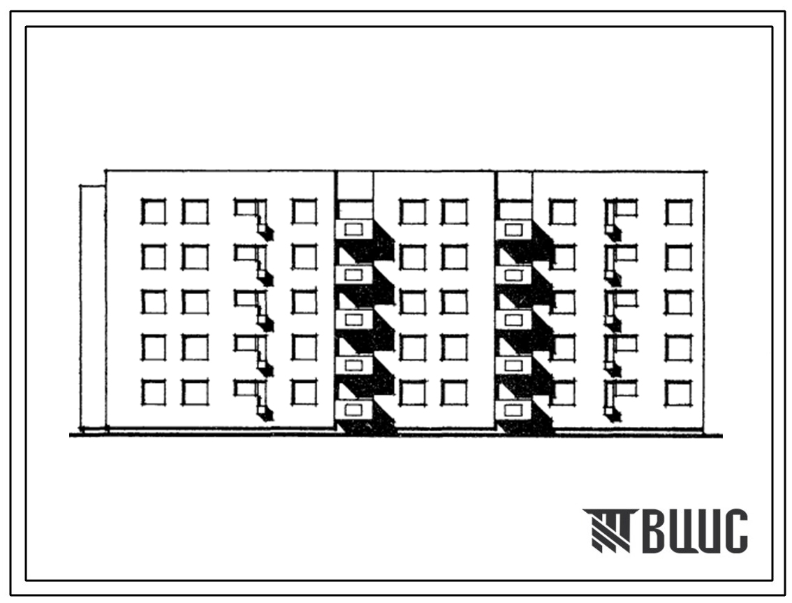 Типовой проект 114-011С Торцовая блок-секция 5-этажного жилого дома на 30 квартир со стенами из кирпича 2 3 4 - 2 2 2
