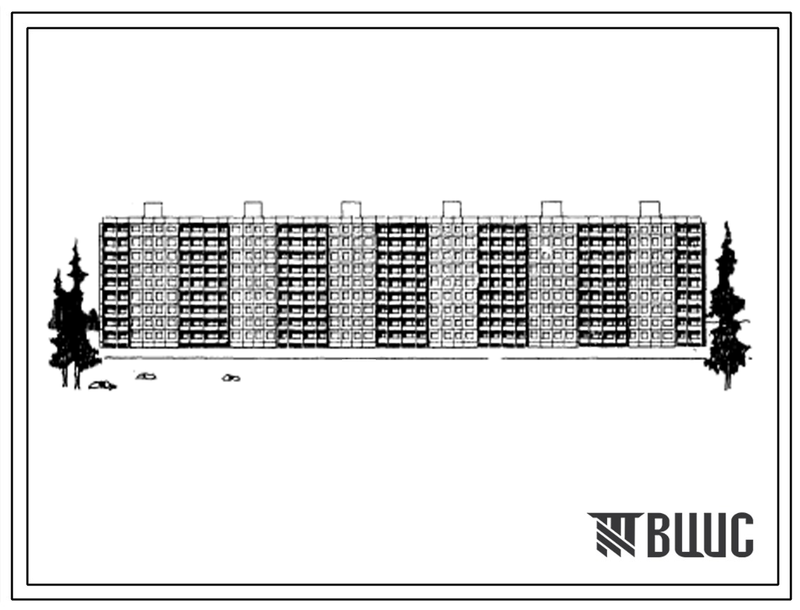 Типовой проект 1-464Д-112 Девятиэтажный шестисекционный крупнопанельный жилой дом на 216 квартир (однокомнтных-18, двухкомнатных-91, трехкомнатных-89, четырехкомнатных-18).