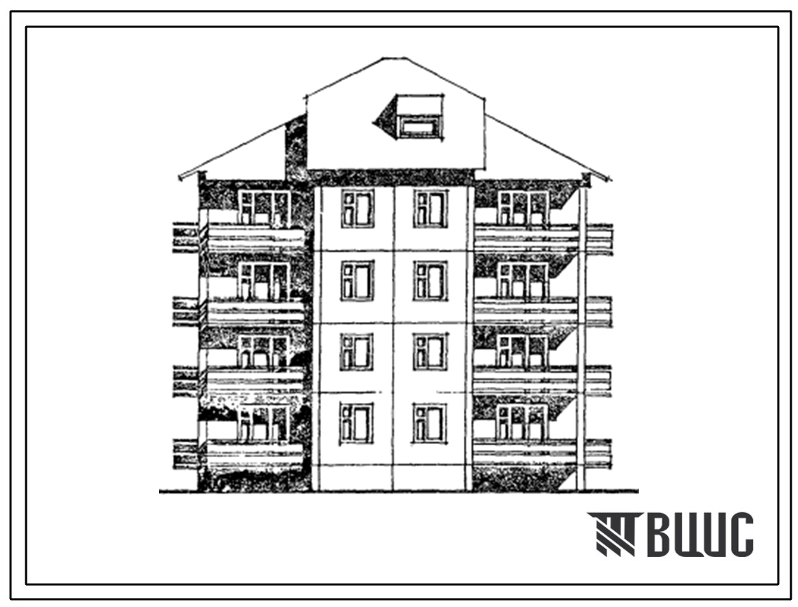 Типовой проект 111-97-195.84 4-этажный 1-секционный 16-квартирный жилой дом 1Б-1Б-2Б-2Б. Для строительства в 1В климатическом подрайоне.