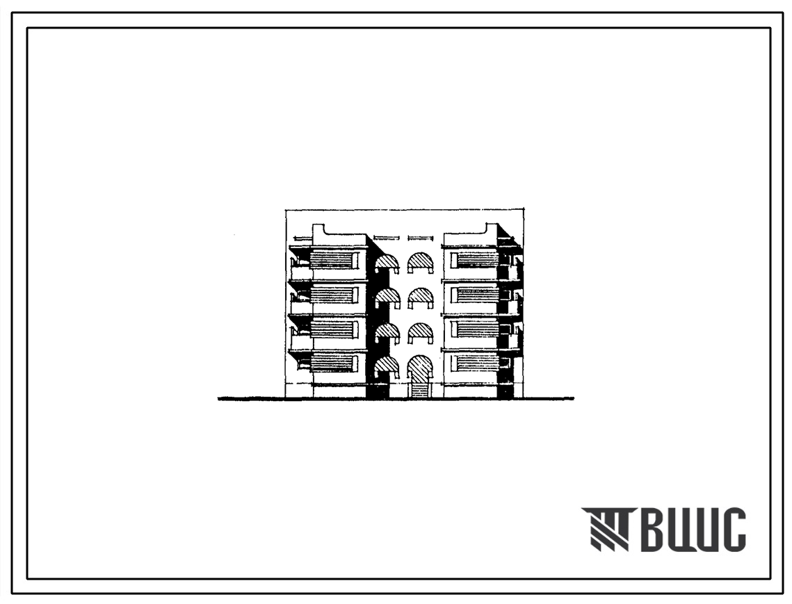 Типовой проект 155-023с.86 Четырехэтажная блок-секция рядовая с торцевыми окончаниями на 8 квартир. Со стенами из кирпича