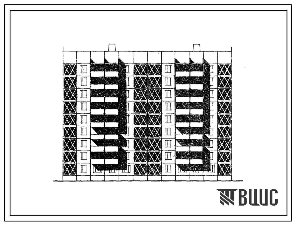 Типовой проект 105-094с.84 Блок-секция 9-этажная 54-квартирная 3Б.1Б.3Б-3Б.1Б.3Б рядовая с торцевыми окончаниями. Для строительства в 3 климатическом районе Киргизской ССР сейсмичностью 9 баллов.