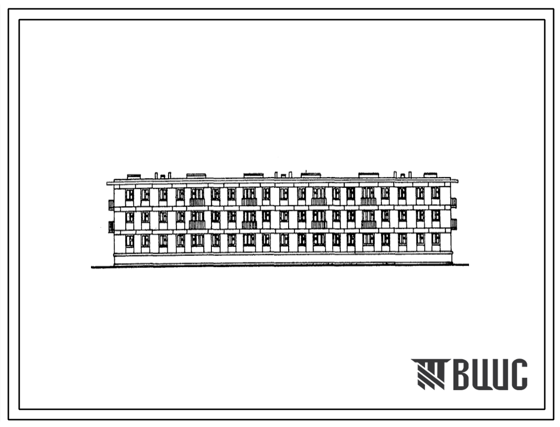 Типовой проект 1-307с-3с Трехэтажный трехсекционный дом на 36 квартир, с ваннами, с подвалом и без подвала