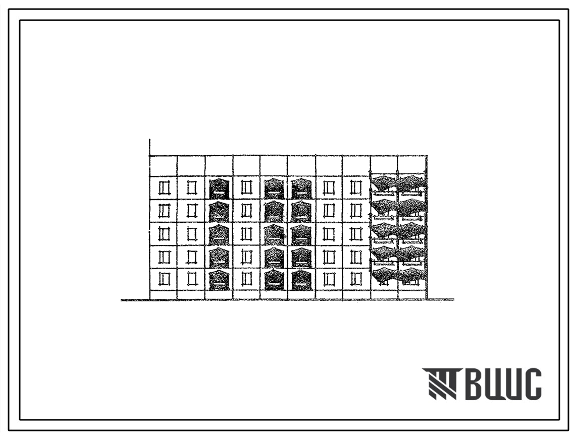 Типовой проект 105-085с.83 Блок-секция 5-этажная 25-квартирная торцевая правая. Для строительства во 2 климатическом районе Киргизской ССР сейсмичностью 9 баллов.