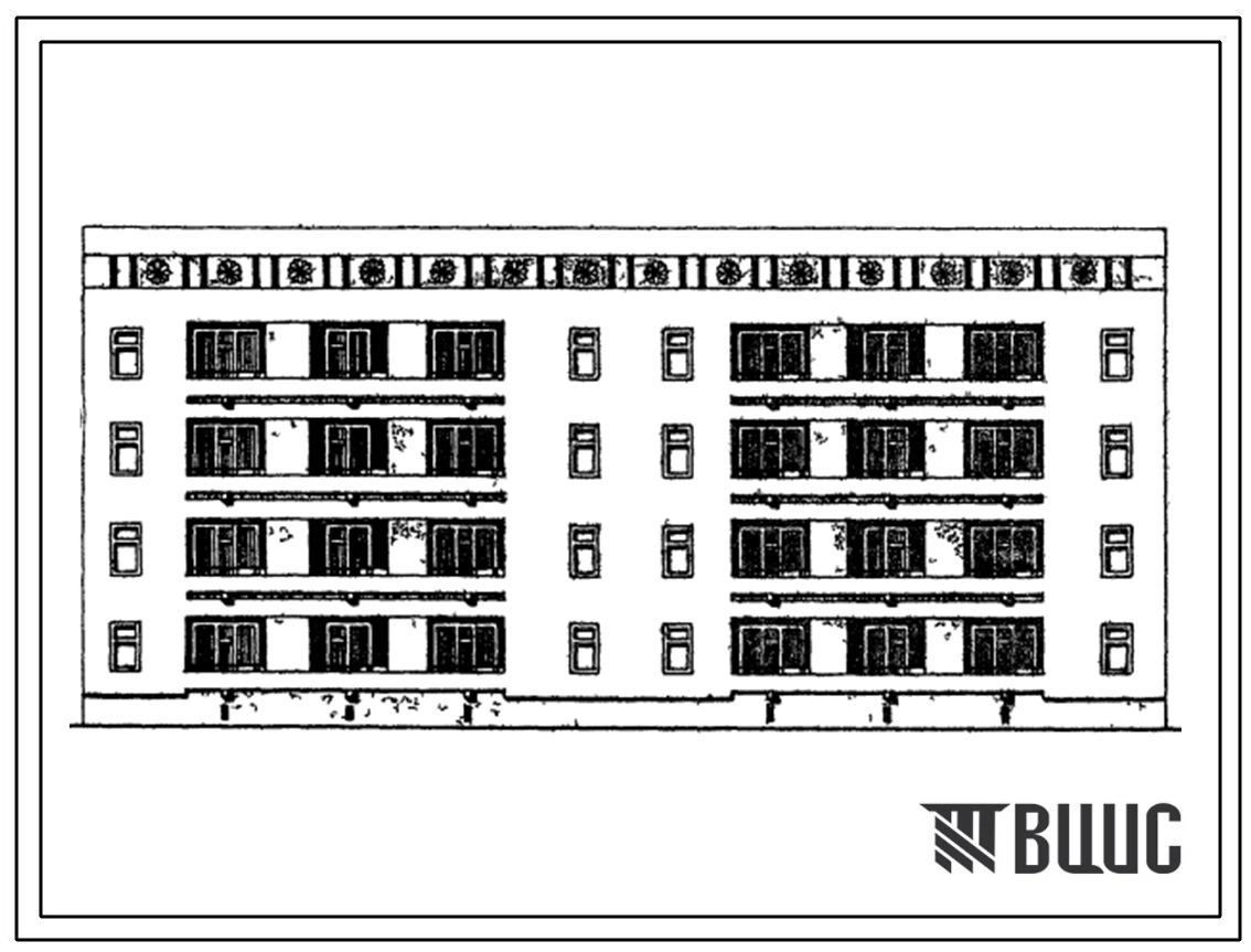 Типовой проект 63-041с.13.86 Блок-секция 4-этажная 16-квартирная рядовая с торцовыми окончаниями 4Б.3Б-5А.2Б (для Азербайджанской ССР)