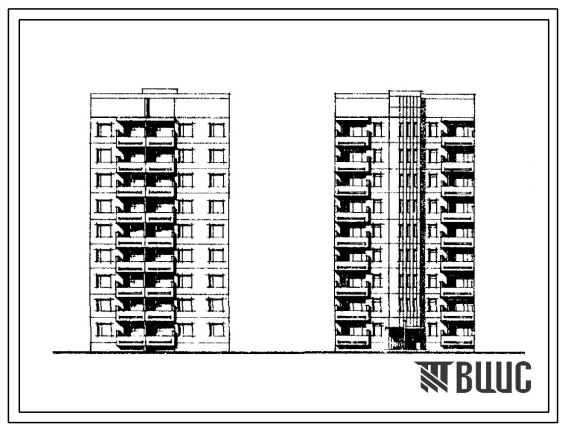 Типовой проект 135-0121с/1 Девятиэтажная 18-квартирная рядовая блок-секция левая (двухкомнатных 2Б — 9, трехкомнатных 3А — 9). Для строительства в IV климатическом районе сейсмичностью 7 и 8 баллов.