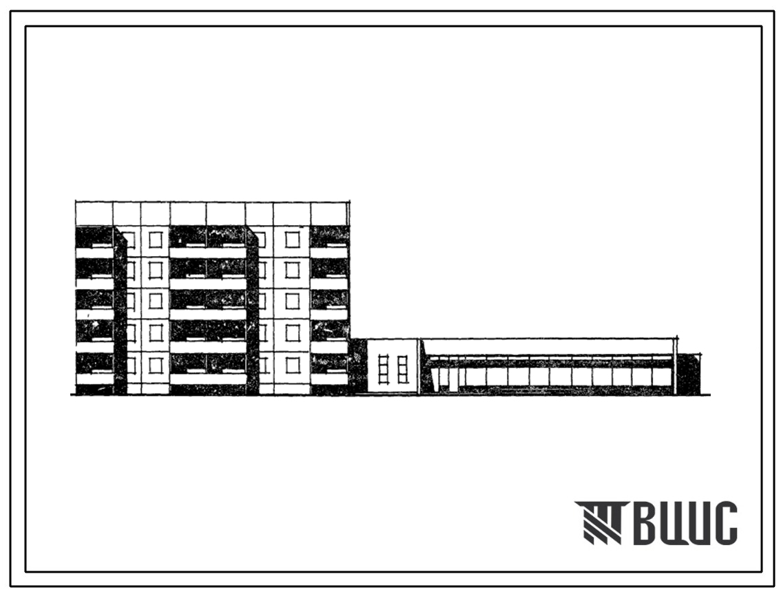 Типовой проект 105-071с Блок-секция 5-этажная 22-квартирная 3Б.2Б - 2Б.1Б.1Б торцовая правая со встроенно-пристроенным магазином "Универсам"