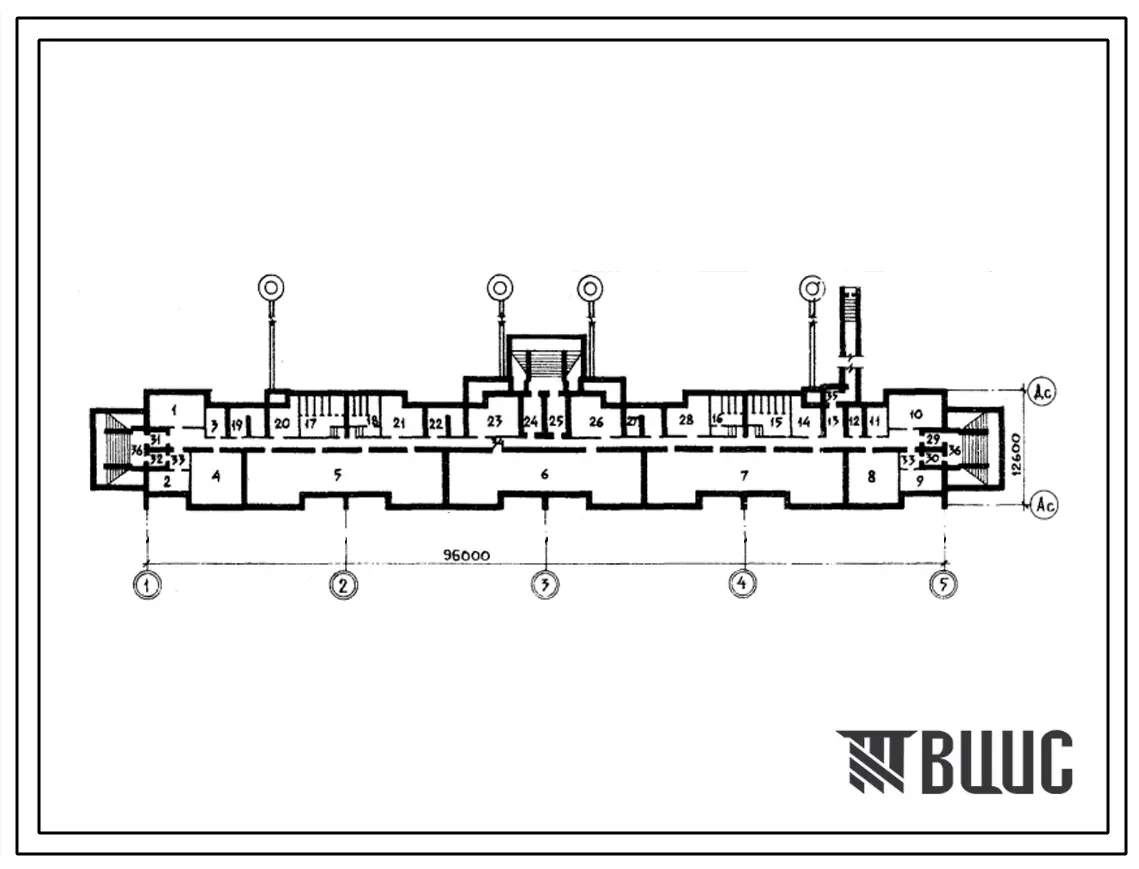 Типовой проект А-IV-1700-79/192 Помещения общественного назначения в подвале 9 этажного 4 секционного дома из 4х блок секций 86-011/1, (убежище на 1700 человек, размеры убежища 96м на 12,6м, режимы вентиляции 1,2,3).