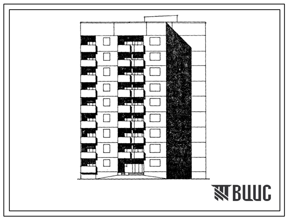 Типовой проект 119-09.85 Блок-секция рядовая с торцевыми окончаниями 9-этажная 35-квартирная угловая 1Б-1Б-3Б-3Б. Для строительства во 2Б климатическом подрайоне Латвийской ССР.