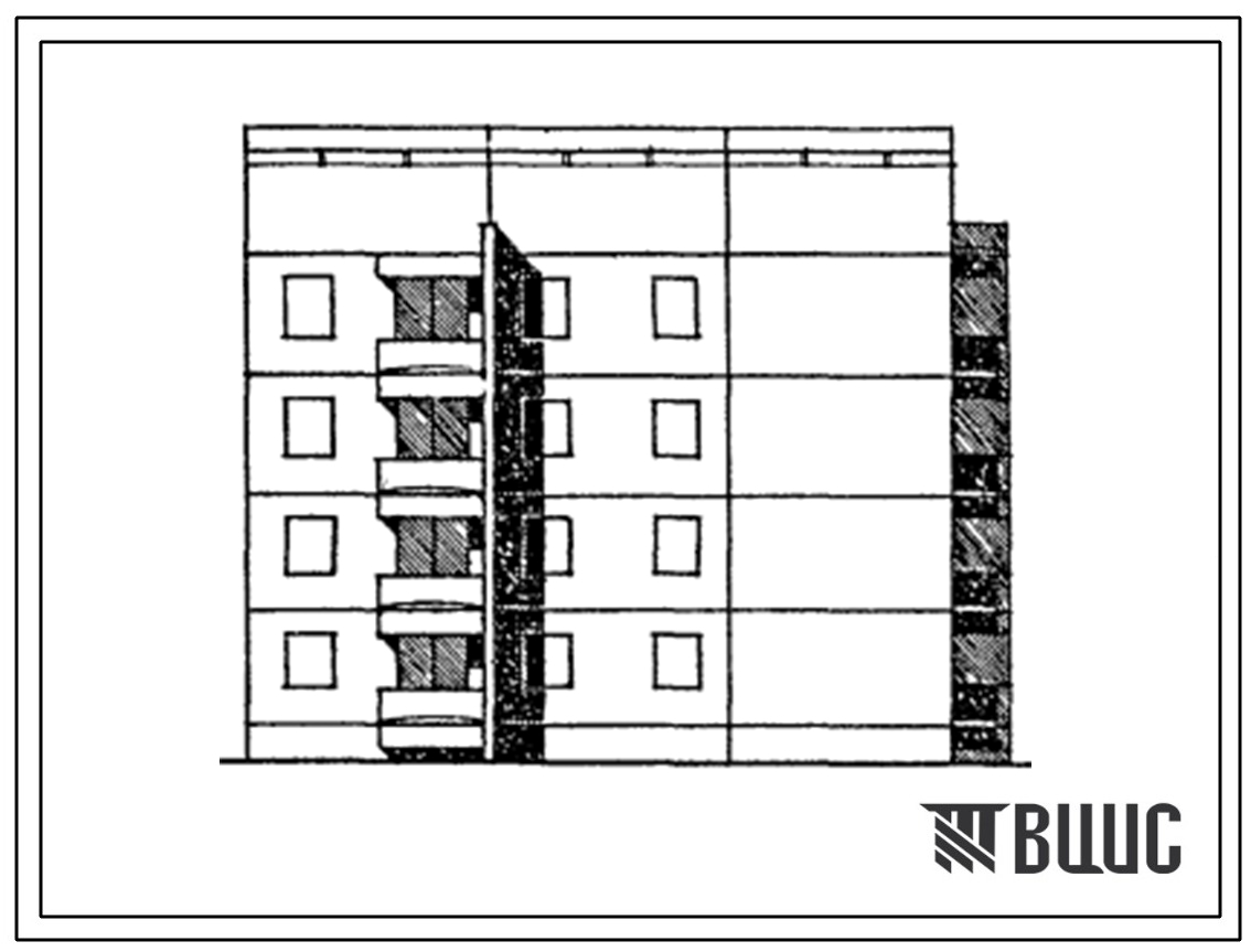 Типовой проект 129-032с.13.86 Блок-секция 4-этажная 8-квартирная торцовая обратная левая 3Б - 3Б (для Армянской ССР)