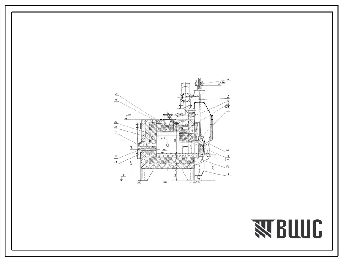 Проект ТР37112 Печь нагревательная камерная размером пода 0,7х0,93 м, со сводовой горелкой на газе