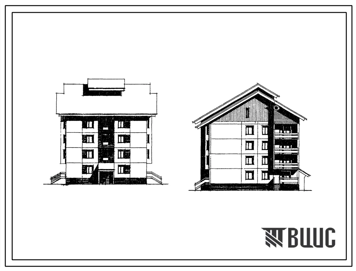 Типовой проект 111-97-78/1 Четырехэтажный односекционный жилой дом на 16 квартир (однокомнатных 1Б-8, двухкомнатных 2Б-8). Для строительства в 1В климатическом подрайоне