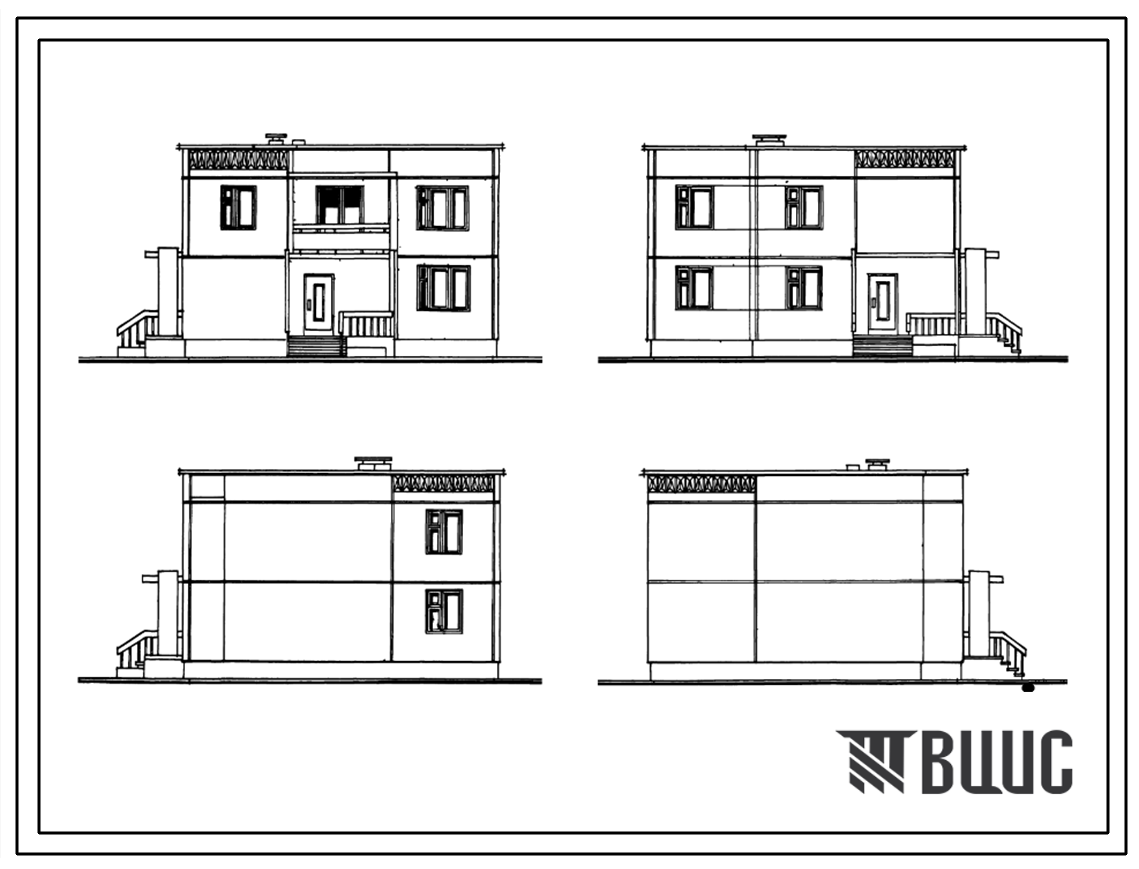 Типовой проект 171-210-39.86 Двухэтажный жилой дом на 2 трехкомнатные квартиры типа 3Б с раздельными входами в квартиры